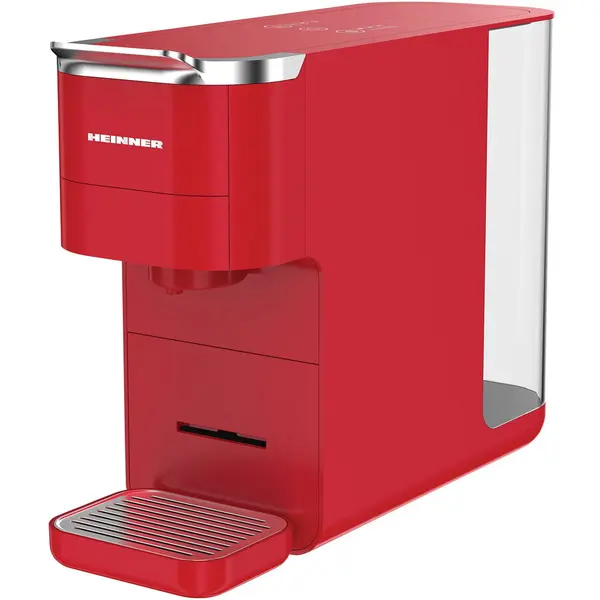 HEINNER Espressor cu capsule Heinner HEMC-DD15RED, 1525 W, Rezervor 1.5 l, Ecran digital si control tactil, Compatibil cu Nespresso, Dolce Gusto, Ese Pods/Pudra, Rosu