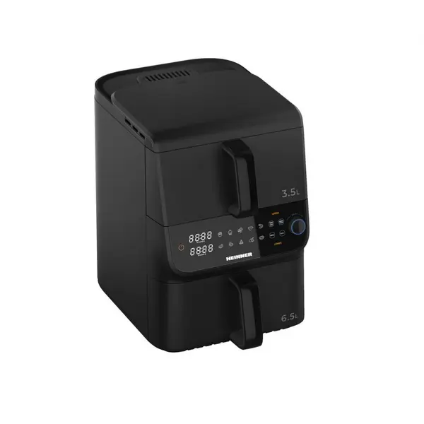 HEINNER Friteuza dubla cu aer cald HEINNER InnovaCook HAF-C10DBS25BK, 10L (3.5L+6.5L), 2500 W (1000+1500), Timer, 10 programe, Oprire automata, Negru