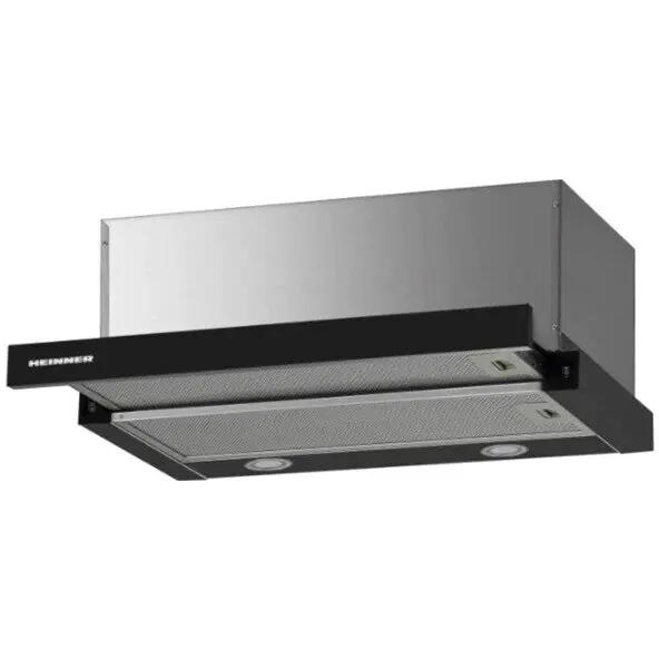 HEINNER Hota incorporabila telescopica Heinner HTCH-F660GBK, Putere de absorbtie 611.79 m3/h, 1 motor, Iluminare LED, 59.5 cm, Sticla neagra