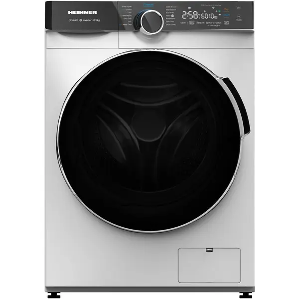 HEINNER Masina de spalat rufe cu uscator HEINNER HWDM-M1014IVKB, Spalare 10 kg, Uscare 7 kg, 1400 rpm, Clasa B, Motor Inverter, Display LED, Control Touch, Program spalare si uscare rapida 1H, Alb