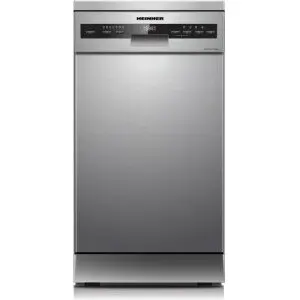HEINNER MASINA DE SPALAT VASE HEINNER HDW-FSM45710AXD++, Slim, Capacitate 10 seturi, 7 programe, Clasa energetica D, Dual Zone, Flexible Space, AquaStop, Deschidere automata usa, 45 cm, Argintiu