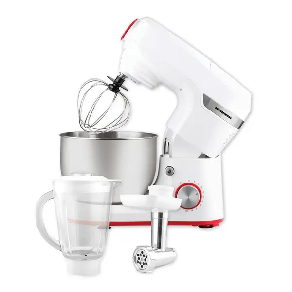 HEINNER Mixer cu bol Heinner HPM-1000WH, 1000W, miscare planetara, accesoriu masina de tocat si blender, bol 5.5 L, 10 viteze + pulse, Alb