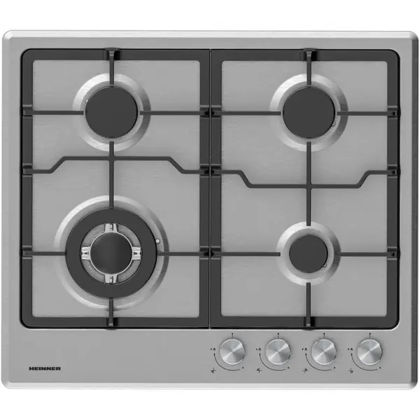 HEINNER Plita incorporabila Heinner HBH-M495IWFIX, Gaz, 4 arzatoare, Gratar fonta, Wok, Aprindere electrica, Dispozitiv de siguranta, 60 cm, Inox