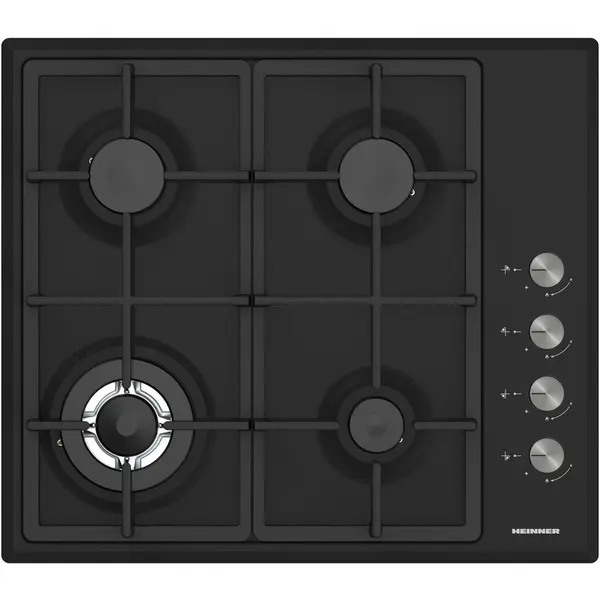 HEINNER Plita incorporabila Heinner HBH-S4IWF-BK, Gaz, 4 arzatoare, Wok, Gratar fonta, Control lateral, Arindere electrica, Dispozitiv de siguranta, Duze GPL incluse, Negru