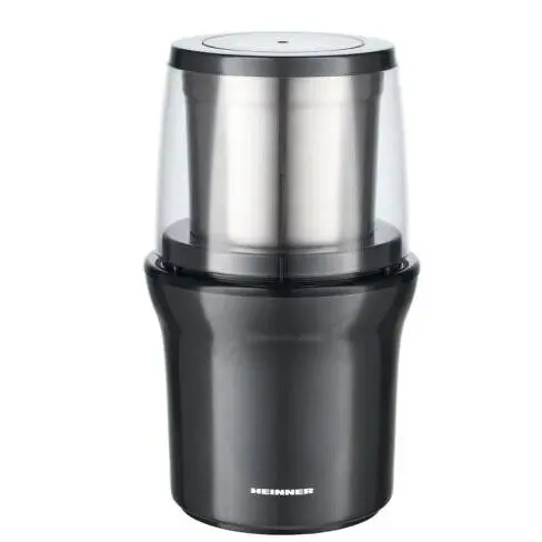 HEINNER Rasnita electrica Heinner HCG-200DGIX2, rasnire umeda si uscata, 200 W, 70g, 2 recipiente, carcasa inox, Gri