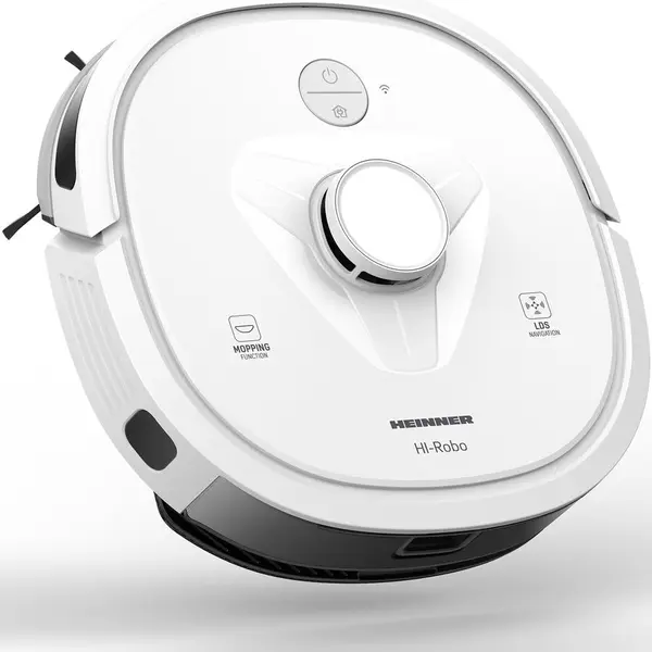 HEINNER Robot de aspirare Heinner HI-Robo HRVC-M33WH, WI-FI, aspirator si mop, 14.4V- 3350 mAh, putere aspirare 2000Pa, motor BLDC, navigatie LDS, autonomie 180 min, recipient praf 600 ml, rezervor apa 250 ml, Alb