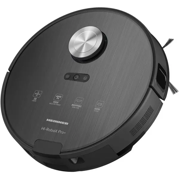 HEINNER Robot de aspirare Heinner HI-RoboX+ HRVC-MAI52BK, WI-FI, aspirator si mop, 14.4V -5200 mAh, putere aspirare 4000Pa, motor BLDC, navigatie LDS, AI Technology, autonomie 200 min, recipient praf 230 ml, rezervor apa 240 ml, Negru