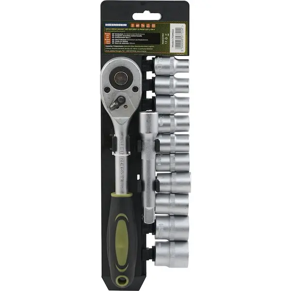 HEINNER Set 12 piese Heinner CR-V, 1/2, 10 chei tubulare 10-24 mm dimensiune, cheie cu clichet reversibila 1/2, bara de extensie