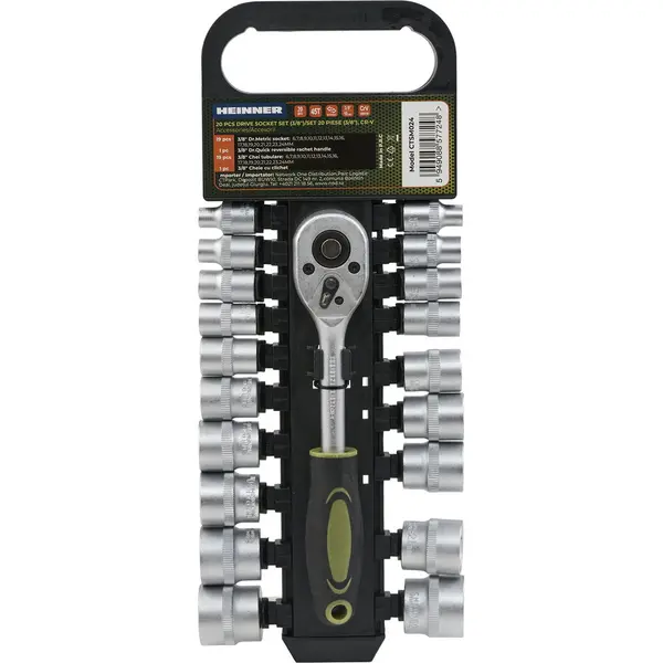 HEINNER Set 20 piese Heinner CR-V, 3/8, 19 chei tubulare 6-24 mm dimensiune, cheie cu clichet reversibila 3/8