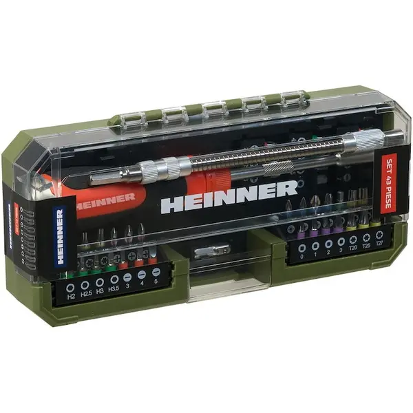 HEINNER Set 43 accesorii Heinner PCSS018, surubelnita cu clichet, biti, extensie flexibila, adaptor biti