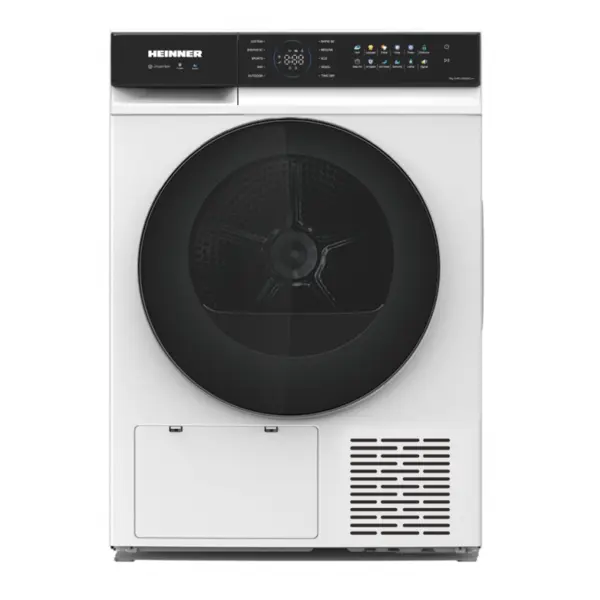HEINNER Uscator de rufe cu pompa de caldura Heinner HHPD-M9K5IVC+++, 9 KG, Clasa C, Motor Inverter, 10 programe, Control touch, Display digital, Program baby care, Functie anti-sifonare, Senzor de umiditate, Lumina cuva, Alb