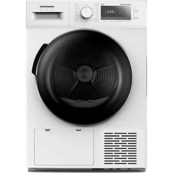 HEINNER Uscator de rufe Heinner HHPD-M9G3A++, Pompa de caldura, 9 kg, 14 programe, Clasa A++/D, Display LED, Lumina cuva, Indicator curatare filtru scame, Indicator rezervor colectare apa plin, Blocare acces copii, Alb