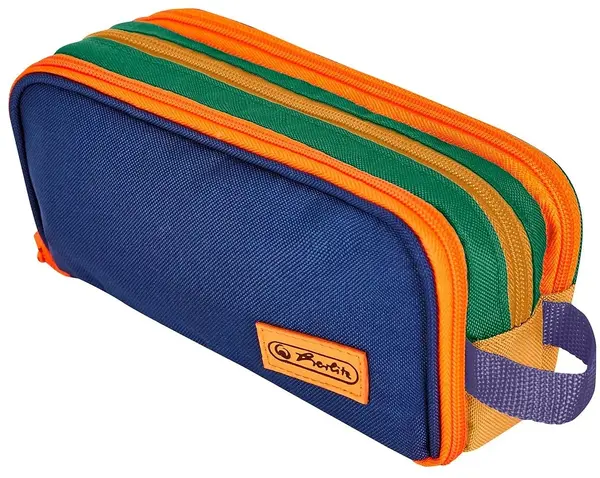 Несесер с дръжка Herlitz - Neon Uni Colorful, 3 fermoare