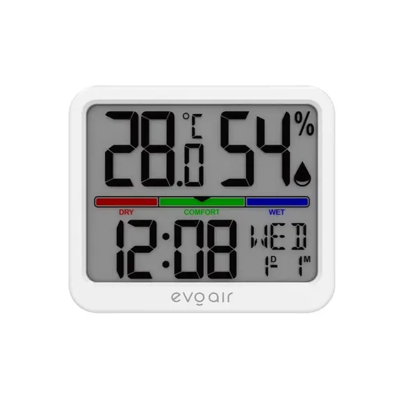 higrometru si termometru digital, evoair sentimini, indicator umiditate si temperatura, data si ora, alb