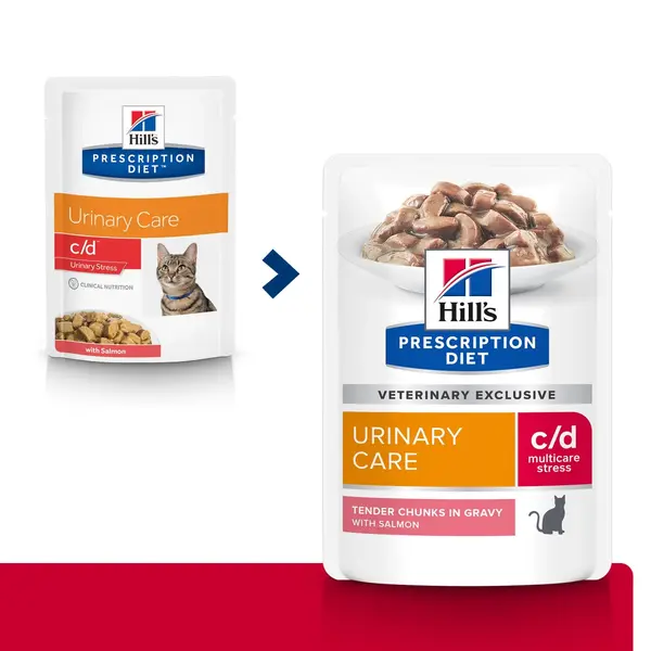 HILL'S Prescription Diet c/d Multicare Stress, Somon, dietă veterinară, plic hrană umedă pisici, sistem urinar, (în sos), bax, 85g x 12buc
