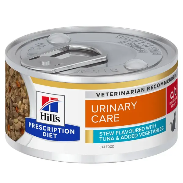 HILL'S Prescription Diet C/D Multicare Stress, Ton și Tocană de Legume, dietă veterinară, conservă hrană umedă pisici, sistem urinar, (în sos), 82g