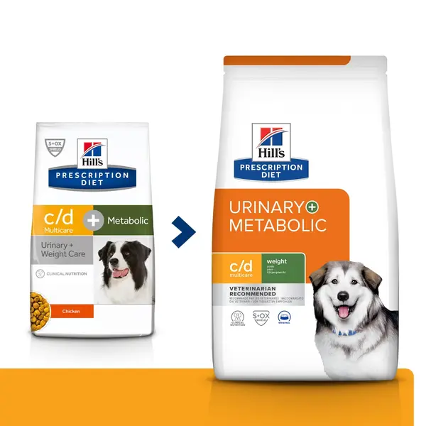 HILL'S Prescription Diet c/d Urinary + Weight Care + Metabolic, Pui, dietă veterinară câini, hrană uscată, afecțiuni urinare și metabolice HILL'S Prescription Diet c/d Urinary + Metabolic, Pui, dietă veterinară câini, hrană uscată, sistem urinar, metabol