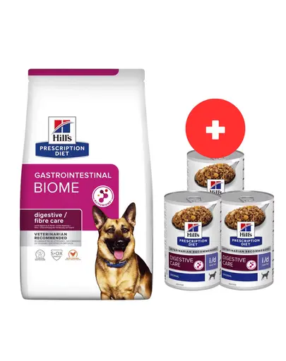 HILL'S Prescription Diet Canine GI Biome 10 kg aliment caine cu afectiune digestiva + 3 x 360g conserve GRATIS