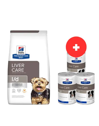 HILL'S Prescription Diet Canine l/d Liver Care 10 kg afectiuni hepatice + 3 x 370g hrana GRATIS