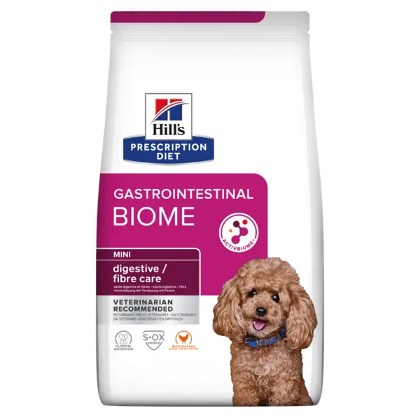 HILL'S Prescription Diet Gastrointestinal Biome Mini, Pui, dietă veterinară câini, hrană uscată, afecțiuni digestive HILL'S Prescription Diet Gastrointestinal Biome Mini, Pui, dietă veterinară câini, hrană uscată, sistem digestiv, 3kg
