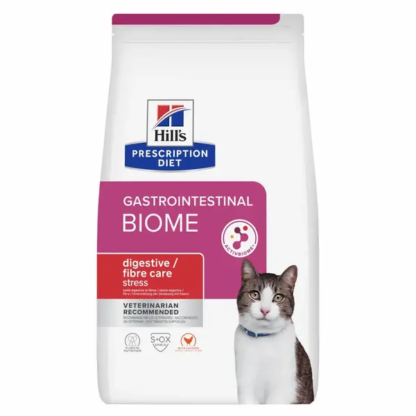 HILL'S Prescription Diet Gastrointestinal Biome Stress, Pui, dietă veterinară, hrană uscată pisici, sistem digestiv, 1.5kg