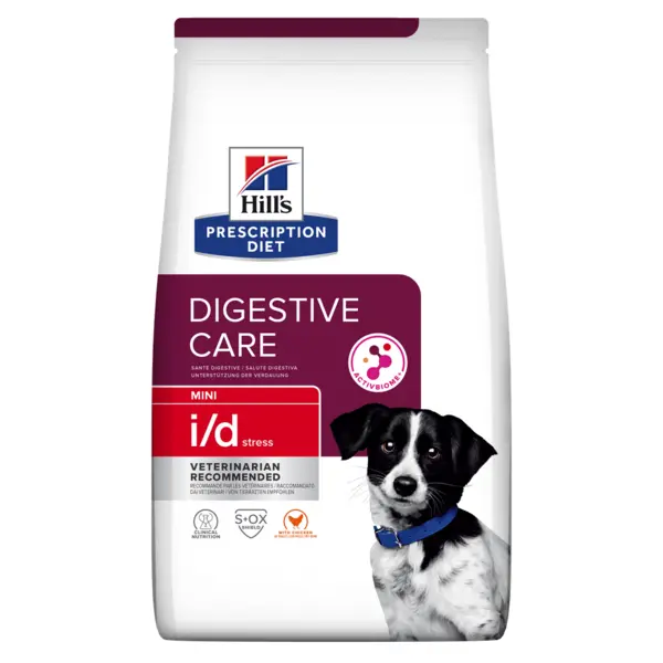 HILL'S Prescription Diet i/d Digestive Care Stress Mini, Pui, dietă veterinară câini, hrană uscată, sensibilități digestive HILL'S Prescription Diet i/d Digestive Care Stress Mini, Pui, dietă veterinară câini, hrană uscată, sistem digestiv, 6kg