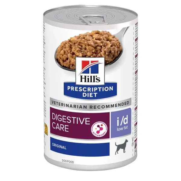 HILL'S Prescription Diet i/d Low Fat, XS-XL, Pui, dietă veterinară, conservă hrană umedă câini, sistem digestiv, obezitate, (pate), 360g