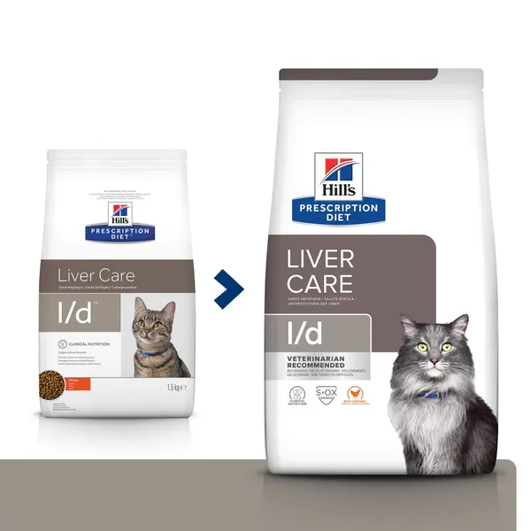 HILL'S Prescription Diet l/d Liver Care, Pui, dietă veterinară pisici, hrană uscată, sistem hepatic, 1.5kg