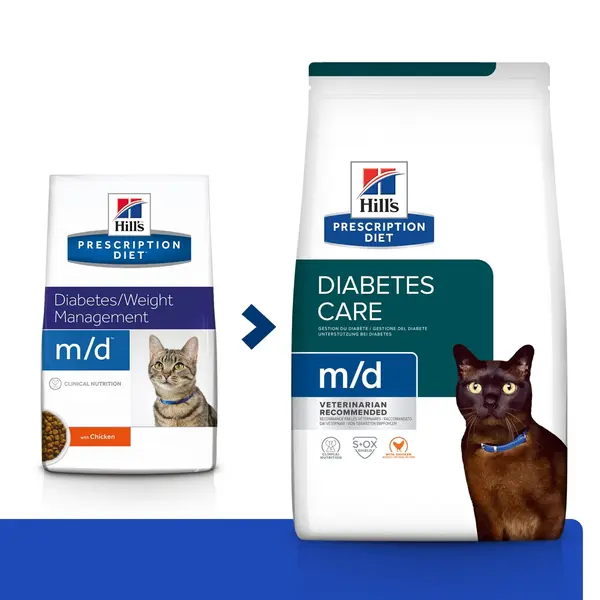 HILL'S Prescription Diet m/d Diabetes Care, Pui, dietă veterinară pisici, hrană uscată, afecțiuni metabolice (diabet) HILL'S Prescription Diet m/d Diabetes Care, Pui, dietă veterinară pisici, hrană uscată, metabolism (diabet), 3kg