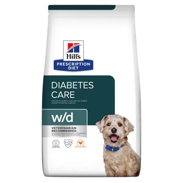 HILL'S Prescription Diet w/d Diabetes Care, Pui, dietă veterinară câini, hrană uscată, afecțiuni metabolice (diabet) HILL'S Prescription Diet w/d Diabetes Care, Pui, dietă veterinară câini, hrană uscată, metabolism ( obezitate si diabet), 4kg
