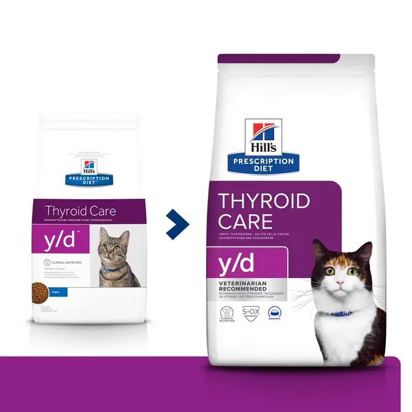 HILL'S Prescription Diet y/d Thyroid Care, dietă veterinară pisici, hrană uscată, afecțiuni tiroidiene HILL'S Prescription Diet y/d Thyroid Care, dietă veterinară pisici, hrană uscată, metabolism ( obezitate si diabet), 3kg