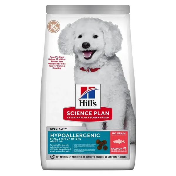 HILL'S Science Plan No Grain Hypoallergenic, XS-S, Somon, hrană uscată fără cereale câini, sistem digestiv, alergii, 6kg