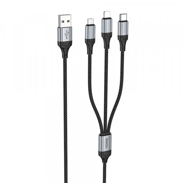 HOCO Cablu Incarcare USB-A - Lightning / microUSB / USB-C HOCO X102 3in1, 18W, 1m, Negru