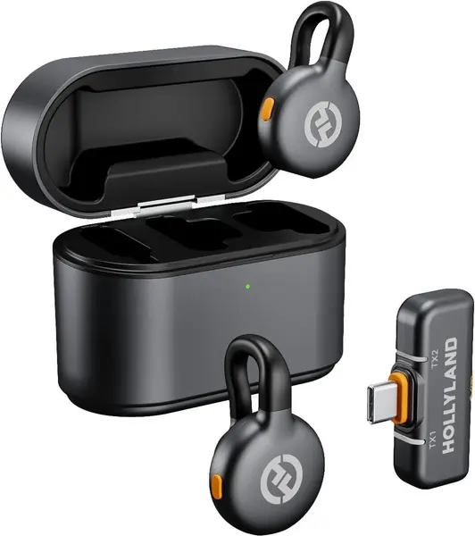 Hollyland Lark M2S Duo Lavaliere wireless, Sunet 24-bit, Anulare Zgomot, USB-C, Autonomie 30h, Compacte 7g, Space Gray