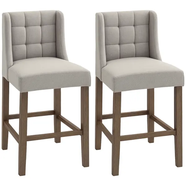 HOMCOM 2 Scaune de Bar Set cu Butoni, Lemn Masiv, incl. Suport pentru Picioare, 47 cm x 50 cm x 101 cm, Gri + Natur | Aosom Romania