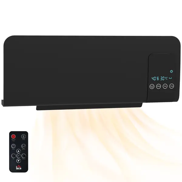 HOMCOM Aeroterma de Perete Oscilatoare pentru Casa si Birou cu Temporizator 12h si 2 Modalitati de Incalzire, 54.5x12x21.5 cm, Negru