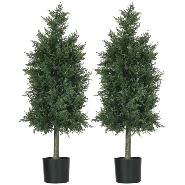 HOMCOM Arbori Topiari de Cedru Artificial, Set de 2 Plante Artificiale în Ghivece, Plante Decorative, 38x12.5x90 cm, Verde | Aosom Romania