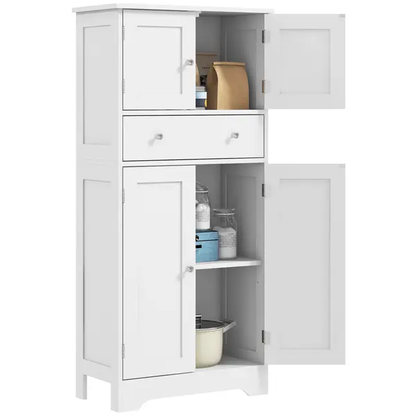 HOMCOM Armoire de cuisine buffet cuisine cu placarde, rafturi reglabile, sertar, 60 x 30 x 128 cm, alb | Aosom Romania