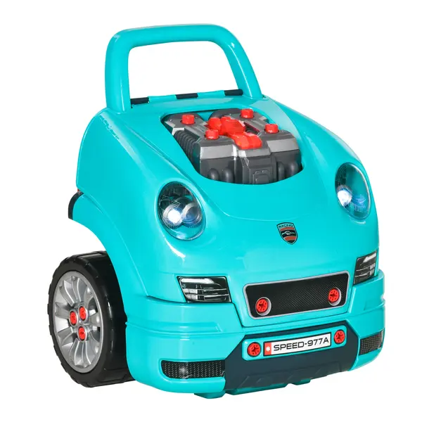 HOMCOM Atelier Reparații Jucărie, Camion cu Motor și 61 Accesorii pentru Copii, cu Roți și Mâner, 40x39x47 cm, Albastru | Aosom Romania