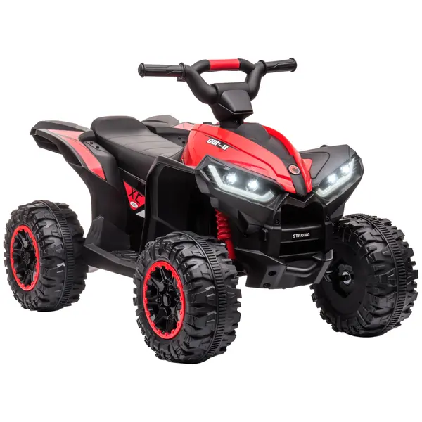 HOMCOM ATV 12V pentru copii cu cauciucuri late, masina, faruri LED, claxon, muzica, pentru 3-5 ani, rosu | Aosom Romania