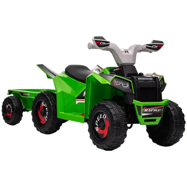 HOMCOM ATV Electric pentru Copii cu Remorcă, Pedală, Mers Înainte și Înapoi, 2,5 km/h, 18-36 Luni, Verde | Aosom Romania