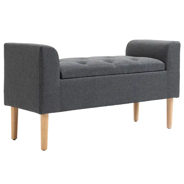 HOMCOM Banc de depozitare capitonat cu brațe, pentru dormitor, hol, sufragerie, suport 130 kg, 116 x 44 x 58, gri închis | Aosom Romania