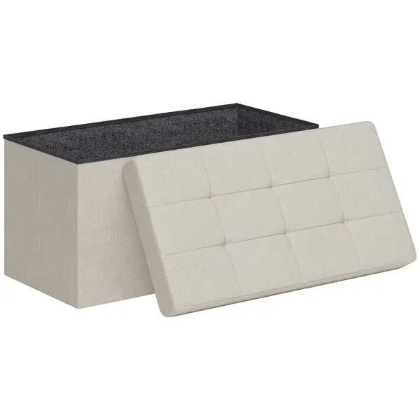 HOMCOM Banc de depozitare pouf de depozitare pliabil bout de lit repose-pieds cu capac capitonat 76L x 38l x 38H cm crem | Aosom Romania