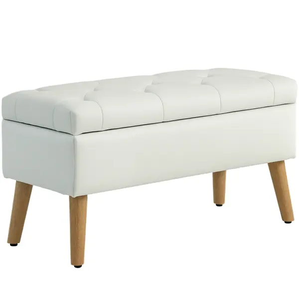 HOMCOM Banc de rangement coffre de rangement tissu effet velours pieds en bois charge max. 120 kg 80 x 35 x 40 cm, crem | Aosom Romania