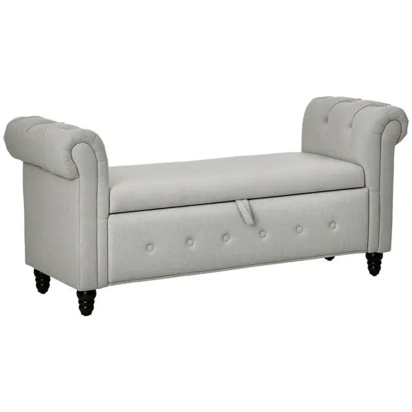 HOMCOM Banca cu depozitare, canapea cu două funcții în material textil aspect lin cu picioare de lemn 146,5 x 49 x 72 cm gri | Aosom Romania
