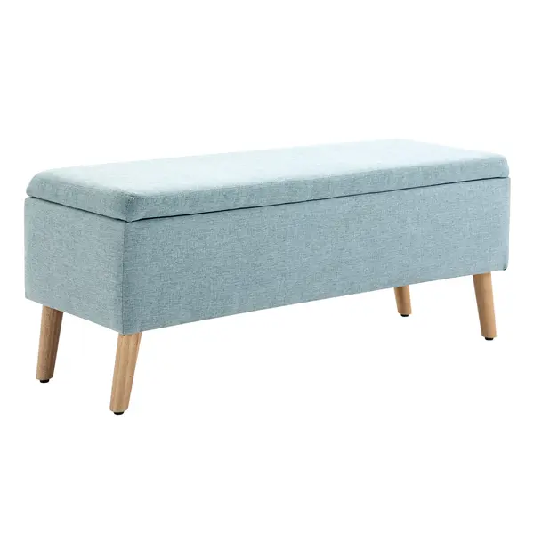 HOMCOM bancă cu spațiu de depozitare, banchetă tapitată cu aspect de in, ladă-bancă cu picioare din lemn, bancă-ladă pentru living dormitor hol 110 x 39 x 45 cm, verde deschis | Aosom Romania