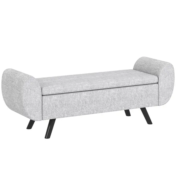 HOMCOM Bancă cu Spațiu de Depozitare cu Cotiere din Țesătură și Lemn 132x42x50 cm Gri | Aosom Romania