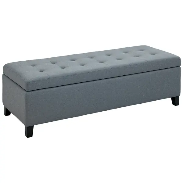 HOMCOM Bancă cu Stocare, Otomană, Bancă de Hol, Împăturire cu Nasturi, 125,1 cm x 48,9 cm x 41,3 cm, Gri | Aosom Romania