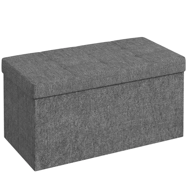 HOMCOM Bancă Cutie de Depozitare Pliabilă de 84L, Bancă de Pat cu Capac și Înveliș Textil, 76x38x38 cm, Gri Închis | Aosom Romania