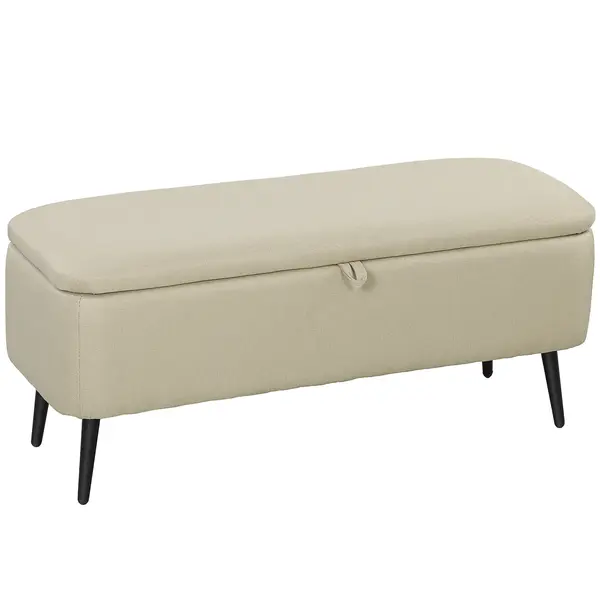 HOMCOM Bancă de Depozitare cu Capac Rabatabil și Picioare din Oțel pentru Dormitor Sufragerie Intrare 101x38,5x44,5 cm Bej | Aosom Romania